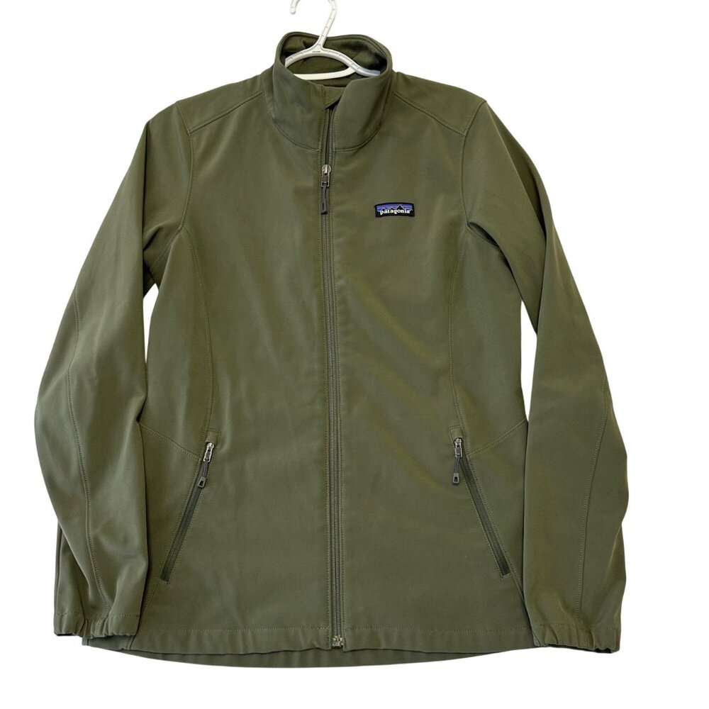 Patagonia Womens Sidesend Softshell Full Zip Jacket Size M Olive Green READ